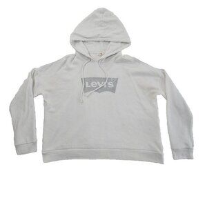 Levi's Boxy Long Sleeve Hoodie Women's Small White Glitter Emblem Logo EUC‎ LN